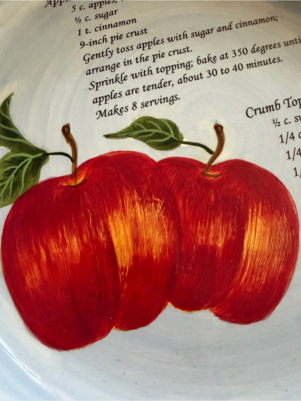 Ceramic Apple Pie Dish Plate with Recipe